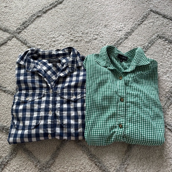 J Crew and The Limited button front checker gingham shirts blue white green XS - Picture 1 of 12